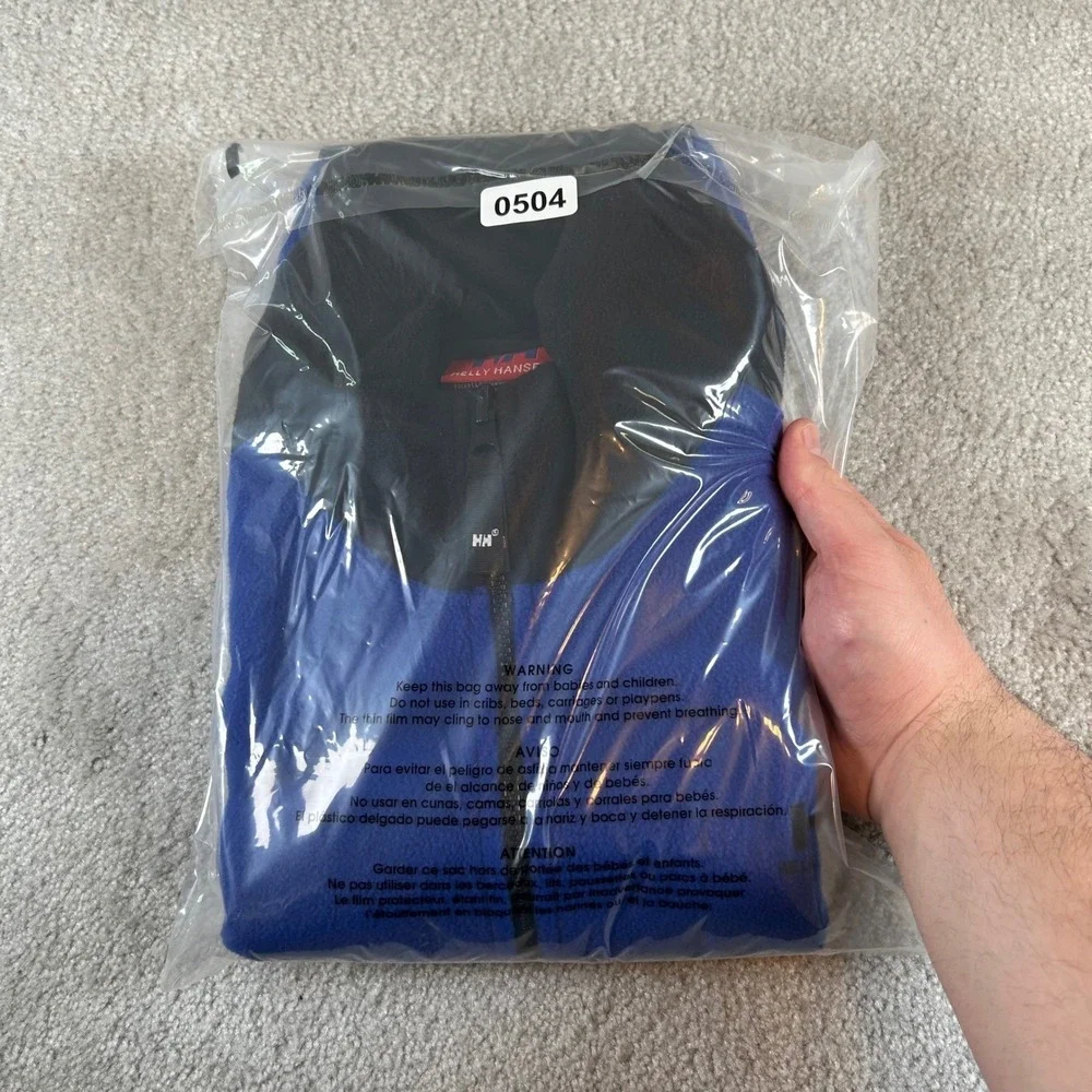 Vintage Helly Hansen Men's Fleece Vest Blue Black Full Zip Mock Neck PG-U Size M